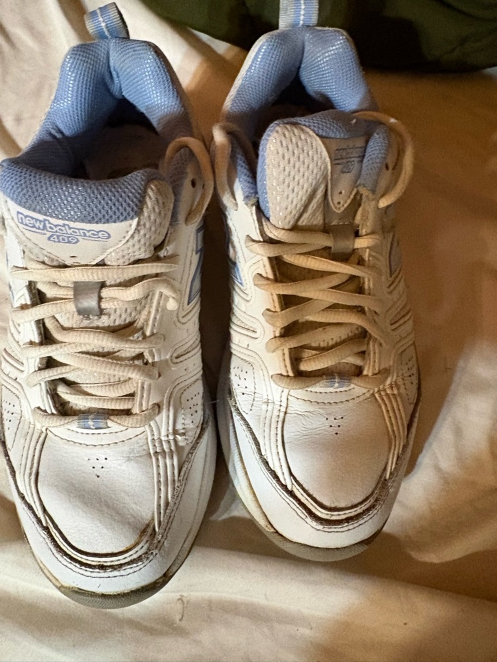 New Balance Kids White and Light Blue Sneakers